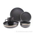 Ensemble de vaisselle de pierre de pierre noire luxueuse avec bord d&#39;or